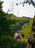 640 007 ein LINT 27 der DreiLnderBahn als RB 95 (Au/Sieg  - Betzdorf - Siegen - Dillenburg) berquert hier am 19.08.2012, kurz vor dem 32 m langen Mhlburg-Tunnel (wird auch Mhleberg-Tunnel
