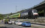 ES 64 02-018 fährt mit dem FlixTrain am 18.08.2018 durch Königswinter zur Abstellung nach Linz/Rhein