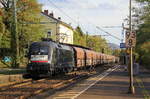 182 599-1 von MRCE kommt mit einem Kohlenleerzug aus Dillingenn(an der Saar)(D) nach Rotterdam-Maasvlakte(NL) und kommt aus Richtung Koblenz und fährt durch Bonn-Oberkassel in Richtung