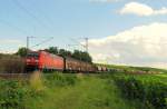 DB 185 067-6 mit einem gemischten Gterzug Richtung Koblenz, am 07.07.2012 bei Hattenheim.