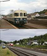 Die Zeiten, als noch die 634 Eilzüge auf der Eifelbahn beförderten, sind lange vorbei. Um 1978 verlässt 634 661-3 den Bahnhof Kall in Richtung Trier, darunter eine Aufnahme vom 04.07.2020 mit einem 620, der als RE zwischen Köln und Kall pendelt.