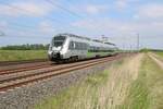 1442 126 (Bombardier Talent 2) der S-Bahn Mitteldeutschland als verspätete S 37338 (S3) von Borna (Leipzig) nach Halle-Trotha fährt bei Benndorf auf der Bahnstrecke Magdeburg–Leipzig