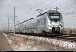 1442 614 und 1442 611 (Bombardier Talent 2) der S-Bahn Mitteldeutschland (DB Regio Südost) als S 37331 (S3) von Halle(Saale)Hbf nach Leipzig-Connewitz fahren bei Benndorf, An der Reichsbahn, auf der Bahnstrecke Magdeburg–Leipzig (KBS 340). [4.2.2018 | 11:01 Uhr]