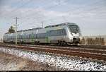 1442 203 (Bombardier Talent 2) der S-Bahn Mitteldeutschland (DB Regio Südost) als S 37515 (S5X) von Halle(Saale)Hbf nach Zwickau(Sachs)Hbf fährt bei Benndorf, An der Reichsbahn, auf der