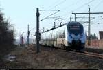 Nachschuss auf 1442 633 und 1442 617 (Bombardier Talent 2) der S-Bahn Mitteldeutschland (DB Regio Südost) als S 37350 (S3) von Leipzig-Connewitz nach Halle(Saale)Hbf, die in Halle-Kanena auf der Bahnstrecke Magdeburg–Leipzig (KBS 340), kurz vor dem Hp Halle Messe, fahren. [25.3.2018 | 17:06 Uhr]