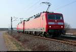 120 102-9 und 120 101-1 als Lokzug fahren in Schkeuditz West auf der Bahnstrecke Magdeburg–Leipzig (KBS 340) Richtung Leipzig.