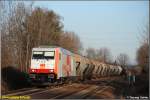 Die nagelneue TRAXX-Diesellokomtive 285 001 der HVLE bespannte am 10.02.08 erstmalig den Kalkzug Rbeland-Kchwald. Bei herrlichem Fotowetter ist sie mit der Rckleistung am Nachmittag kurz vor Wittgensdorf-Mitte unterwegs.