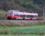 442 105 ist am 04.11.2013 mit dem RE 4985 nach Nrnberg Hbf unterwegs, hier zwischen Orlamnde und Rudolstadt.    