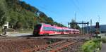 442 304 durchfährt am 28.09.2015, als RE 4985 (Jena Saalbf - Nürnberg Hbf), den Bahnhof von Orlamünde.