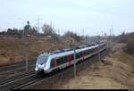 Nachschuss auf 9442 815 (Bombardier Talent 2) von Abellio Rail Mitteldeutschland als RE 74562 (RE16) von Halle(Saale)Hbf nach Erfurt Hbf, der in Halle (Saale), Kasseler Straße, auf der Bahnstrecke Halle–Bebra (KBS 580) fährt. [28.3.2018 | 10:12 Uhr]