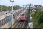 Nachschuss auf 187 101 DB als Tfzf, die in Halle-Ammendorf auf der Bahnstrecke Halle–Bebra (KBS 580) Richtung Großkorbetha fährt.