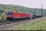 Kesselzug mit 187 100 und 185 ??? DB (kalt) fährt in Bad Kösen auf der Bahnstrecke Halle–Bebra (KBS 580) Richtung Naumburg (Saale).