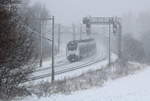Bei starkem Schneefall fährt ein Hamster - realtiv pünktlich - zwischen Erfurt-Bischleben und Neudietendorf gen Westen.