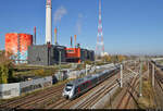 9442 304 (Bombardier Talent 2) unterwegs am Energiepark Dieselstraße in Halle (Saale).
Aufgenommen von der Dieselbrücke.

🧰 Abellio Rail Mitteldeutschland GmbH
🚝 RE 74506 (RE16) Halle(Saale)Hbf–Erfurt Hbf
🚩 Bahnstrecke Halle–Bebra (KBS 580)
🕓 28.10.2021 | 12:12 Uhr