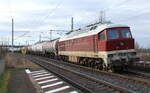 NRE 132 426-8 als Schlusslok an einem Kesselwagenzug von Bad Schandau nach Emleben, am 15.02.2024 in Seebergen.