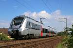 1442 667 (Bombardier Talent 2) von DB Regio Südost als verspätete RB 16364 (RB75) von Eilenburg nach Röblingen am See in Zscherben, Angersdorfer Straße, auf der Bahnstrecke