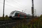 9442 113 (Bombardier Talent 2) von Abellio Rail Mitteldeutschland als RB 74778 (RB75) von Eilenburg nach Lutherstadt Eisleben fährt bei Dauerregen in Angersdorf (Saaleaue) auf der Bahnstrecke