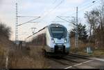 9442 117 (Bombardier Talent 2) von Abellio Rail Mitteldeutschland als RE 74711 (RE9) von Kassel-Wilhelmshöhe nach Halle(Saale)Hbf Gl. 13a fährt in Zscherben, Angersdorfer Straße, auf der Bahnstrecke Halle–Hann. Münden (KBS 590). Aufgenommen hinter der Anrufschranke. [14.1.2018 | 14:46 Uhr]