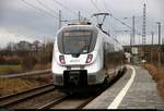 Nachschuss auf 9442 601 (Bombardier Talent 2) von Abellio Rail Mitteldeutschland als RE 74712 (RE9) von Halle(Saale)Hbf nach Kassel-Wilhelmshöhe, der den Hp Zscherben auf der Bahnstrecke