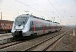 9442 113 (Bombardier Talent 2) von Abellio Rail Mitteldeutschland als RB 74781 (RB75) von Lutherstadt Eisleben nach Halle(Saale)Hbf erreicht den Bahnhof Angersdorf auf der Bahnstrecke