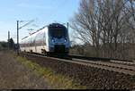 9442 105 (Bombardier Talent 2) von Abellio Rail Mitteldeutschland als RE 74735 (RE19) von Leinefelde nach Halle(Saale)Hbf fährt in Zscherben, Gartenweg, auf der Bahnstrecke Halle–Hann. Münden (KBS 590). [6.4.2018 | 17:47 Uhr]