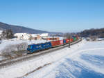 Am 13.02.2021 war 193 005 der EVB bei Hermannspiegel mit einem Güterzug auf dem Weg in Richtung Fulda.