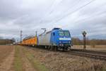 Rhein Cargo 145 100-4 mit Müllcontainerzug am 08.02.19 in Mainz Bischofsheim Netztrennstelle 