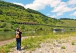 . Alles was das Moseltal zu bieten hat, auf einem Bild vereint - Der BB Fotograf hlt den Hamster auf dem Pndericher Hangviadukt bildlich fest, whrend auf der Mosel reger Schiffsverkehr herrscht. Pnderich, 21.06.2014 (Jeanny)