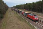 185 147 ist am 06.03.2019 mit einem KLV Zug bei Graben-Neudorf in Richtung Süden unterwegs.