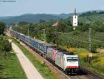 185 579-0 und 601-2 von Crossrail mit einem LKW Walter KLV bei Denzlingen 7.8.09