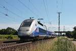 Nachschuss auf TGV Euroduplex 4724 (310047), als dieser am Nachmittag des 05.07.2017 als Leerzug (Freiburg (Brsg) Hbf - Paris Gare de Lyon) bei Müllheim (Baden) druchs Rheintal gen Neuenburg