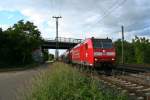 146 110-2 mit einer RB aus Offenburg am Abend des 28.05.14 bei der Einfahrt in den Zielbahnhof Müllheim (Baden).