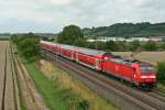 146 232-4 mit einem RE von Schliengen ber Freiburg (Breisgau) Hbf nach Offenburg am Nachmittag des 11.07.14 nrdlich von Hgelheim.