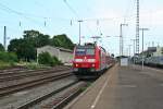 146 113-6 mit einer RB nach Neuenburg (Baden) am Vormittag des 25.07.13 bei der Ausfahrt aus Mllheim (Baden).