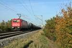 185 605-3 mit einem Kesselzug gen Basel am Nachmittag des 26.10.13 bei Hgelheim.