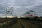 406 502-5 als verspteter ICE 105 von Amsterdam nach Basel SBB am Nachmittag des 06.01.14 sdwestlich von Hgelheim.