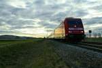 101 113-9 mit dem EC 6 von Zrich HB nach Hamburg Altona am Nachmittag des 07.01.14 bei Hgelheim.