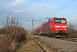 146 114-4 mit einem RE von Offenburg nach Basel Bad. Bf am Nachmittag des 18.01.14 sdlich von Buggingen.