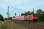 146 236-5 mit einem RE nach Offenburg am Abend des 06.06.14 beim Verlassen des Bahnhof Orschweier.