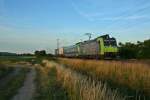 485 018-6 mit der RoLa (DGS) 43620 von Novara nach Freiburg (Breisgau) Gbf am Morgen des 03.07.14 sdlich von Hgelheim.