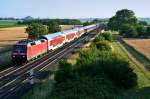 120 109-4 mit dem Az 1379 von Hamburg-Altona nach Lrrach am Morgen des 03.07.14 nrdlich von Hgelheim.