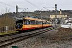 Doppelzug S41 nach Heilbronn Willy-Brandt-Platz verlässt hier Gundelsheim am 11.1.2022