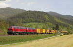 218 455-4 und 215 021-7 mit einem Bauzug bei Gutach 29.4.18