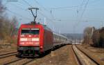 IC 2005  Bodenseee  (Emden Hbf-Konstanz) mit Schublok 101 096-6 bei der Ausfahrt St.Georgen 4.3.11 