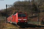 146 234-0 mit dem RE 5323 (Karlsruhe-Kreuzlingen) bei der Einfahrt Hornberg 22.3.12