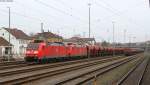 185 148-4 und 075-9 mit dem GB 62494 (Offenburg Gbf-Villingen) im Zielbahnhof 14.4.12