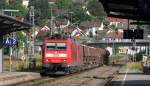 185 129-7 und *** mit dem GB 62482 (Offenburg Gbf-Singen (Htw) bei der Durchfahrt Donaueschingen 22.6.12