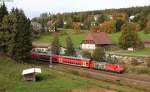 RE 69478 (Immendingen-Karlsruhe Hbf) mit Schublok 146 231-6  Triberger Wasserflle  bei St.Georgen 14.10.12 Mittlerweile ist die Lok entklebt