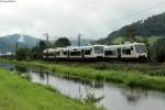 Begegnung von zwei Ortenau S-Bahnen bei Haslach, 16.08.2014.