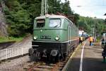 E40 128 am 13.08.2014 bei den Triberger Bahnhofstagen auf Gleis 3.